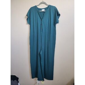 Pure Jill Jumpsuit Cropped Leg V-Neck Pockets Relaxed Green Sz M